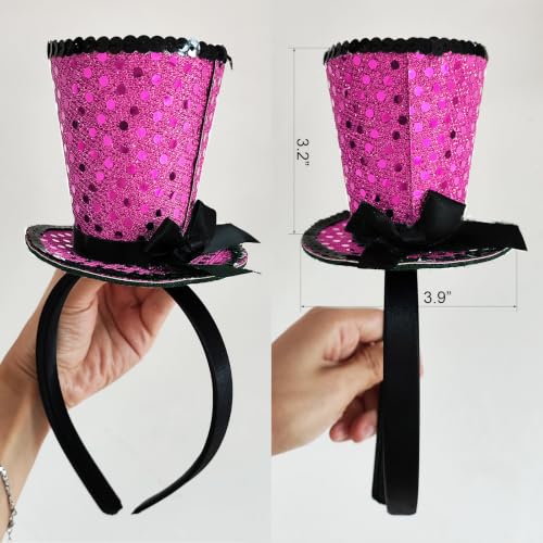 WLBON Halloween Mini Top Hat Headband 1920s Bow Sequins Hair Hoops Bands Fascinator Headpiece Hairband Women Christmas Holiday Festival Parade Cosplay Dress Up Birthday Tea Party Accessories Rose - color: Rose Tone