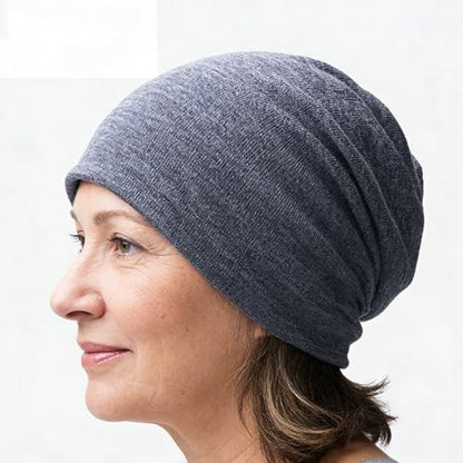 Utaly Soft Slouchy Chemo Beanie for Women Breathable Stretchy Skull Cap for Cancer Hair Loss Patients Sleep Wear - color: Blue