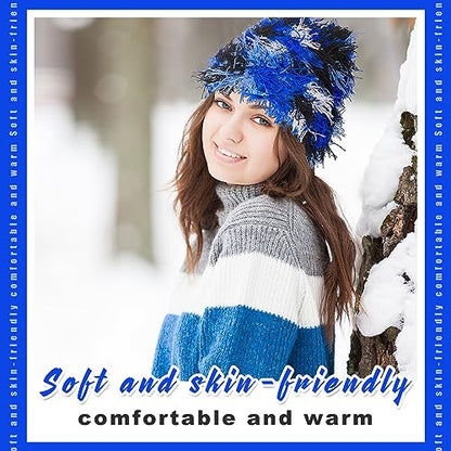 Chuarry Distressed Knitted Beanie Fuzzy Winter Hat - color: Assorted Blue