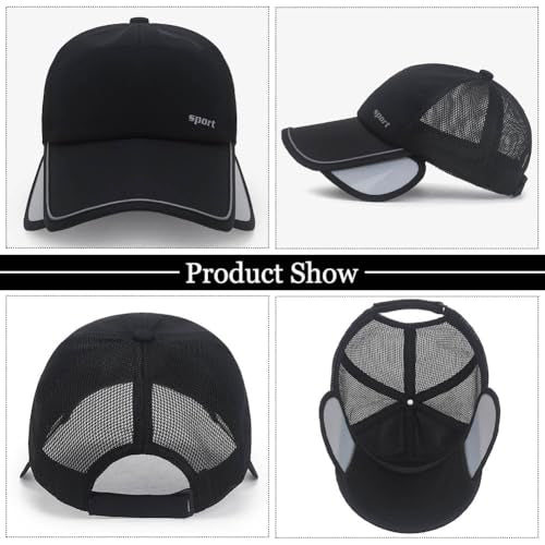 2Pcs Mesh Back Baseball Cap with Retractable Brim for Men Women UV Sun Protection Breathable Tennis Golf Visors Hats - color: White&beige