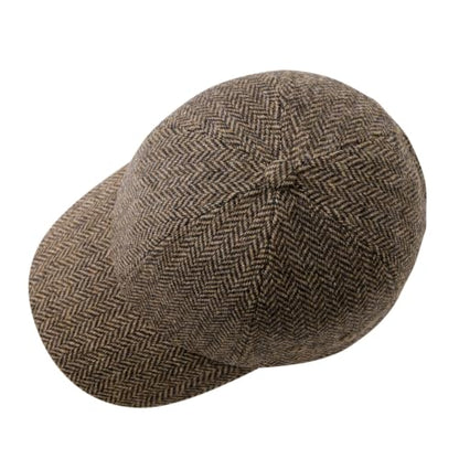 BOTVELA Men Wool Adjustable Tweed Baseball Cap - color: Light Herringbone Khaki