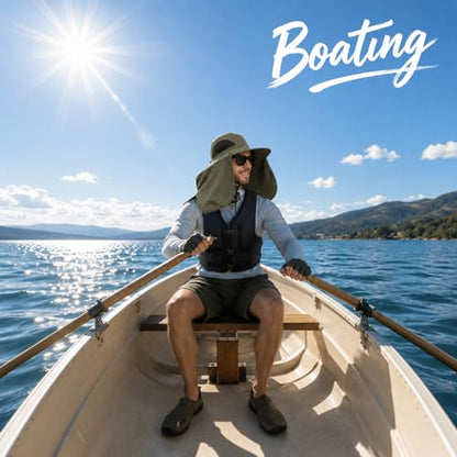 HUAMULAN Women Men Wide Brim Sun Hat Hiking Fishing Hats with Neck Flap - color: Yq005-armygreen
