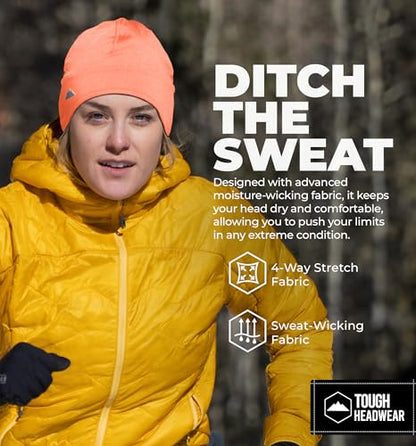 Tough Headwear Thermal Skull Cap - Moisture-Wicking Running Beanie - Snug Fit Ski Helmet Liner - Lightweight Cycling Cap - color: Hi-viz Orange