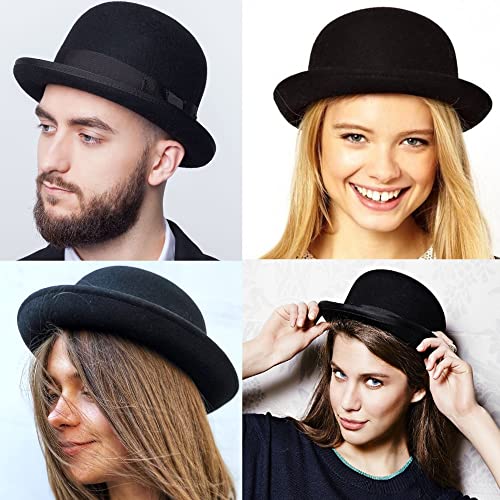 Black Bowler Derby Hat Short Rolled Brim Fedora Hat for Men and Women(S/M)