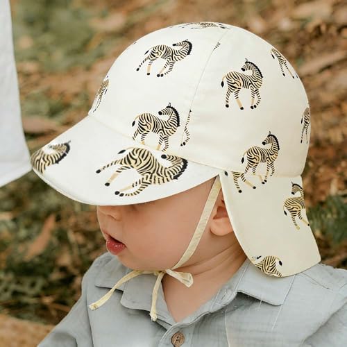 Baby Boys Girls Sun Hat 100% Cotton Flap Hat,Toddler Kids Hats with Neck Protection,Summer Essentials for Baby - color: Beige Yellow Zebra, size: 6-12 Months