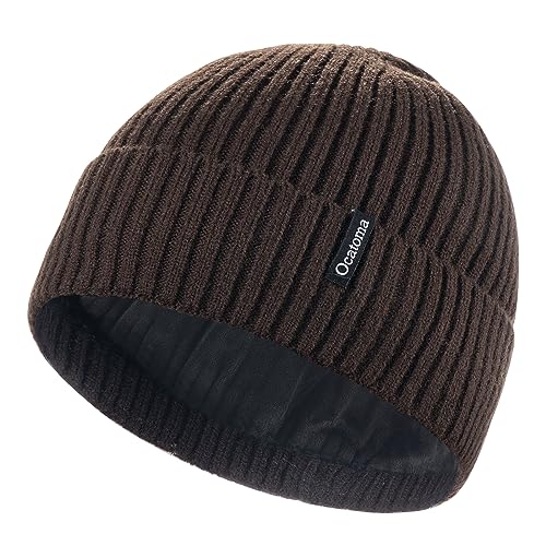 Ocatoma Beanie for Men Women Warm Winter Knit Cuffed Soft Ski Hats Unisex - color: Coffee