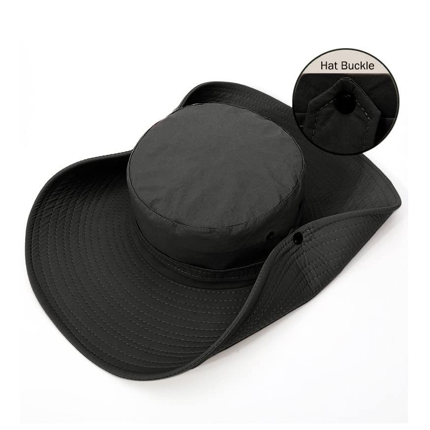 Waterproof Fishing Hat 12CM Wide Brim Sun Hat for Women Mens Packable Bucket hat- UPF 50 for Outdoor Gardening Beach Hats - color: Black