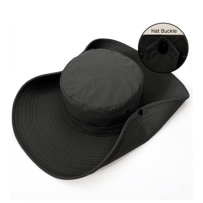 Waterproof Fishing Hat 12CM Wide Brim Sun Hat for Women Mens Packable Bucket hat- UPF 50 for Outdoor Gardening Beach Hats - color: Black