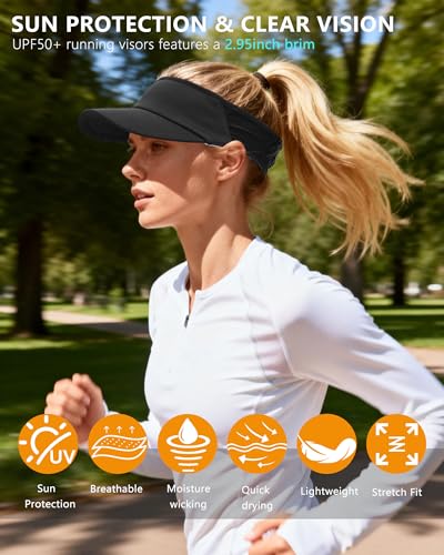 Sports Sun Visor for Women Men, Summer Cooling Stretchy Visors Hats - color: Black