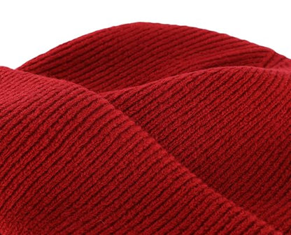Connectyle Thick Cuffed Beanie for Men & Women Double Layer Knit Winter Hat Acrylic Watch Hat Warm Stocking Skull Cap - color: Dark Red