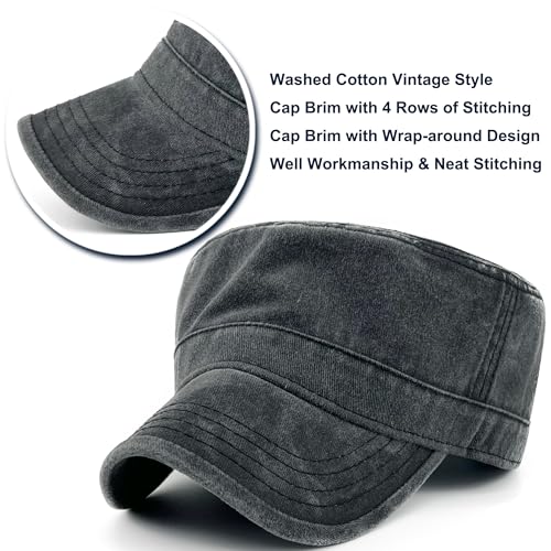 Loneshark Washed Cotton Military Hat Cadet Cap Army Flat Top Basic Everyday - color: Darkgrey, size: Medium-Large