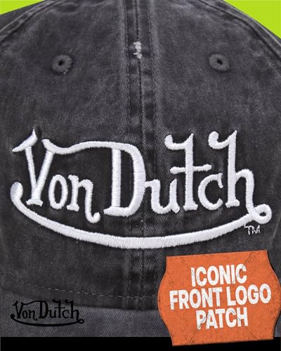 Von Dutch Unisex Cotton Canvas Baseball Cap, Curved Brim, Snapback - color: Black Distressed