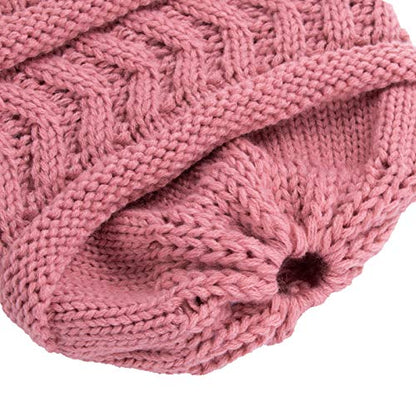 Rosoz 2 Pack Ponytail Beanie for Women,Winter Warm Beanie Tail Soft Stretch Cable Knit Messy High Bun Hat - color: 2pack-grey/Skin Pink
