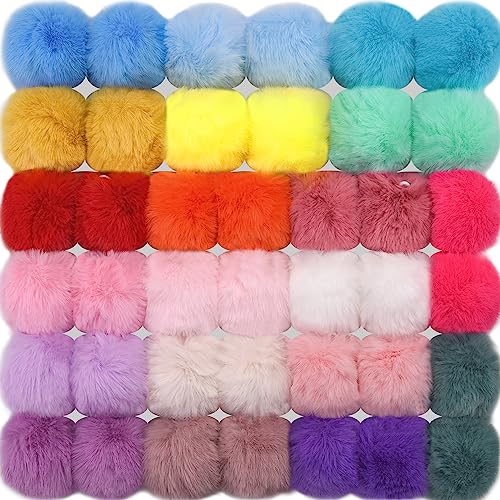 BQTQ 40 Pcs Faux Fur Pom Poms DIY Hat Pompoms with Elastic Loop (Rainbow) - color: Rainbow