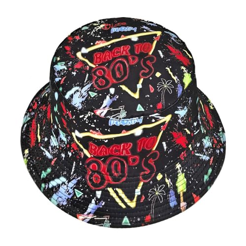 Quanhaigou Bucket Hat for Men Women,Packable Reversible Printed Sun Hats,Fisherman Outdoor Summer Travel Hiking Beach Caps - color: Back to 80s