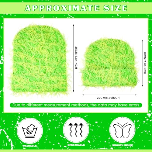 Chuarry Distressed Knitted Beanie Fuzzy Winter Hat - color: Yellow and Green