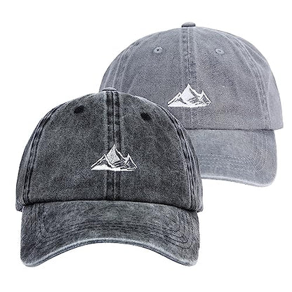 Dad Hat Baseball Cap Unisex Outdoor Unstructured Washed Soft Cotton Mountain Hat - color: Mountain, Black+grey