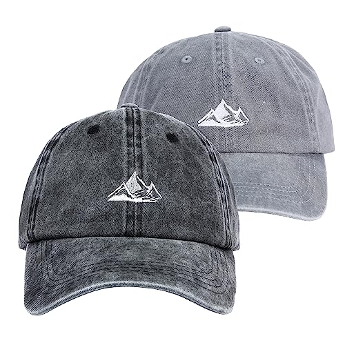 Dad Hat Baseball Cap Unisex Outdoor Unstructured Washed Soft Cotton Mountain Hat - color: Mountain, Black+grey