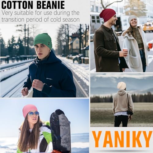 YANIKY Slouchy Beanie for Women, Mens Soft Cotton Beanie Hat, Double Layer Windproof Skull Cap for All Seasons - color: Dark Green