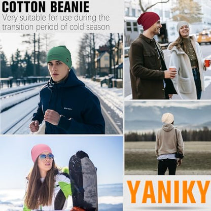 YANIKY Slouchy Beanie for Women, Mens Soft Cotton Beanie Hat, Double Layer Windproof Skull Cap for All Seasons - color: Dark Green