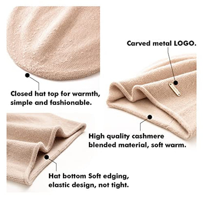 Knit Slouchy Beanie Hats for Women Cashmere Ski Cap Knitted Wool Soft Warm Winter Hat - color: A08-rose Pink
