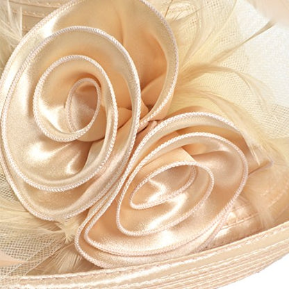 Ruphedy Women Derby Church Dress Bucket Hat Fascinators Tea Party Wedding Hat - color: Champagne