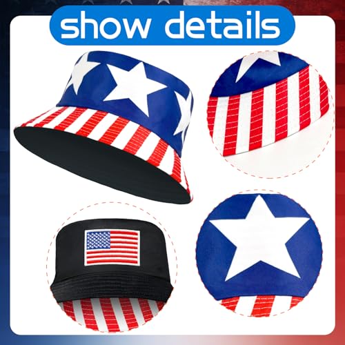 American Flag USA Bucket Hat Patriotic Sun Cap for Men Women Outdoor