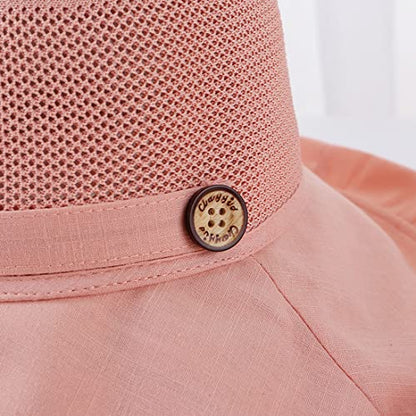 Women Wide Brim Sun Hats Metal Wired Edge Summer UV Protection Beach Fishing Hat for Hiking Garden Travel Chin Strap - color: B3-fyu001-pink, size: One Size
