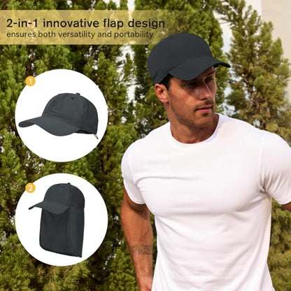 American Trends Mens Sun Hat with Neck Flap, UV Protection Outdoor Flap Hat, Packable Soft Fishing Hiking Gardening Hat - color: Darkt-gray