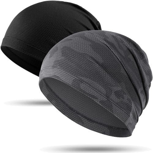 WTACTFUL Cooling Breathable Skull Cap Men Women, Sweat Wicking 1-2-4 Pack - color: Black + Camo Gray
