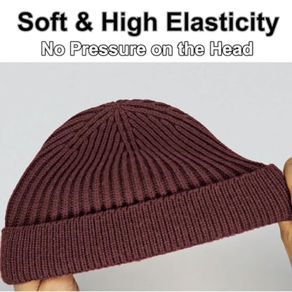 vidsel Thin Wool Fisherman Beanie for Men Short Knit Cuff Trawler Watch Hat - color: 1pcs-dark Coffee