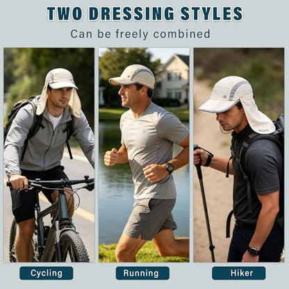 Tirrinia UPF 50+ Fishing Hat with Removable Neck Flap, Baseball Cap - color: Beige