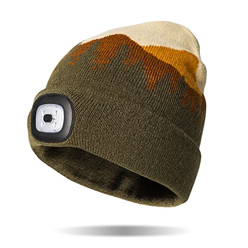Classic Rechargeable LED Warm Knit Beanie Head Light Hat Headlamp for Outdoor Activities - color: Sedona