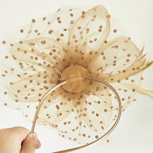 WLBON Fascinators Hat 20s 50s Headband Hair Clips Flower Mesh Veil Feather Headpiece Headwear Women Halloween Carnival Cocktail Wedding Church Cosplay Dress Up Birthday Tea Party Accessories Khaki - color: Khaki