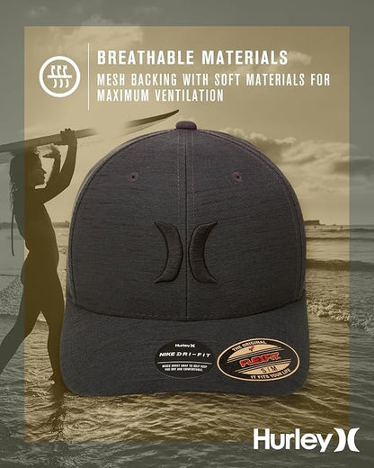 Hurley Mens Baseball Cap, H2O-Dri Stretch Fitted Hat with Curved Bill - color: Black Heather, size: Large-X-Large