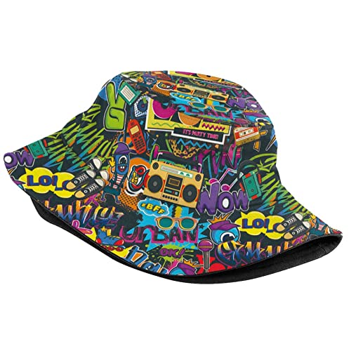 Funny Retro 80s 90's Style Design Summer Unisex Reversible Print Bucket Hat - color: 80s_ 90s 11