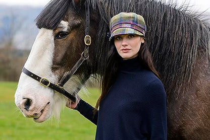 Newsboy Hat for Women's Cap 8 Panel Wool Made in Ireland - color: Green, Purple Plaid
