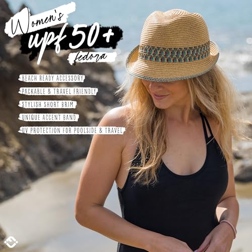 Funky Junque Short Brim Fedora Packable Sun Hat for Women - color: 1 - Blue