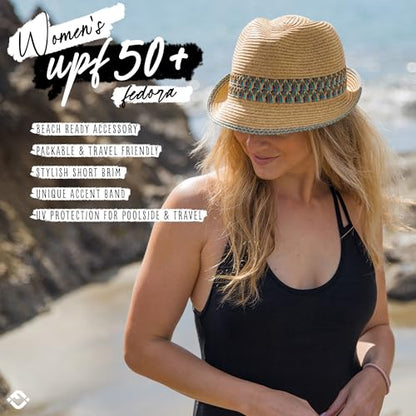 Funky Junque Short Brim Fedora Packable Sun Hat for Women - color: 1 - Blue