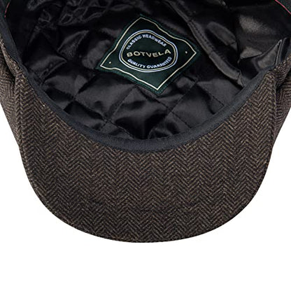 BOTVELA Men's 8 Panel Wool Blend Newsboy Flat Cap - color: Coffee, size: 7 1/8