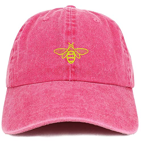 Trendy Apparel Shop Bee Embroidered Washed Cotton Adjustable Cap - color: Fuchsia