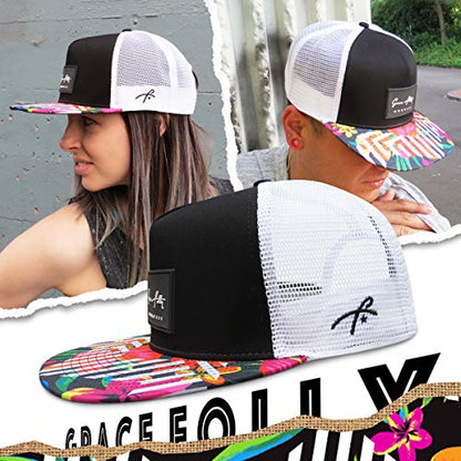 Grace Folly Trucker Hat for Men & Women. Snapback Mesh Caps - color: Floral