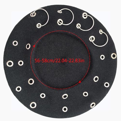 French Beret Hats Punk Iron Ring Beret for Women Fashionable Black