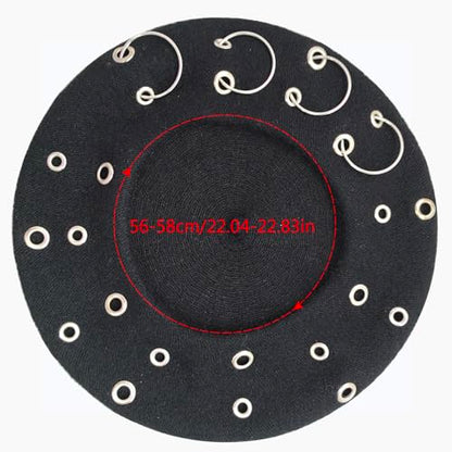 French Beret Hats Punk Iron Ring Beret for Women Fashionable Black