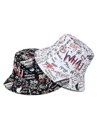 Packable Reversible Printed Bucket Hat Unisex for Men Women Beach Fisherman Cap - color: White-2