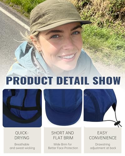 Croogo Short Brim Baseball Cap Flat Bill 5 Panel Hat Mesh Quick Drying Caps - color: Blue