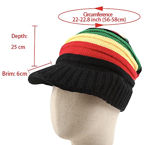 Rasta Wool Knit Hat,Reggae Jamaican Beanie,Crochet Colorful Skull Cap - color: Rainbow