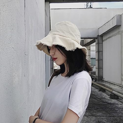 Quanhaigou Frayed Unisex Sun Hats, Fashion Beach Bucket Hat for Men Women,Summer Outdoor Boy's Girls Boonie Cap - color: Frayed Beige