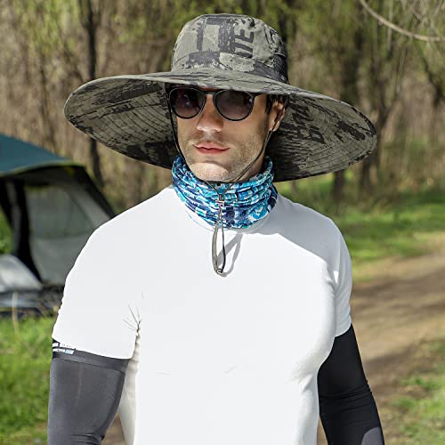 HUAMULAN Men Women 6" Wide Brim Sun Protection Hat Summer Fishing Hats - color: Hn005-junlv-smo