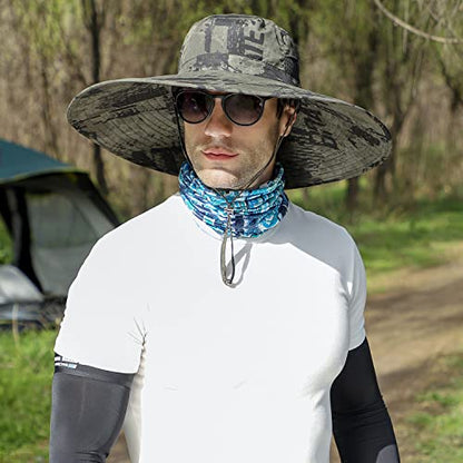 HUAMULAN Men Women 6" Wide Brim Sun Protection Hat Summer Fishing Hats - color: Hn005-junlv-smo